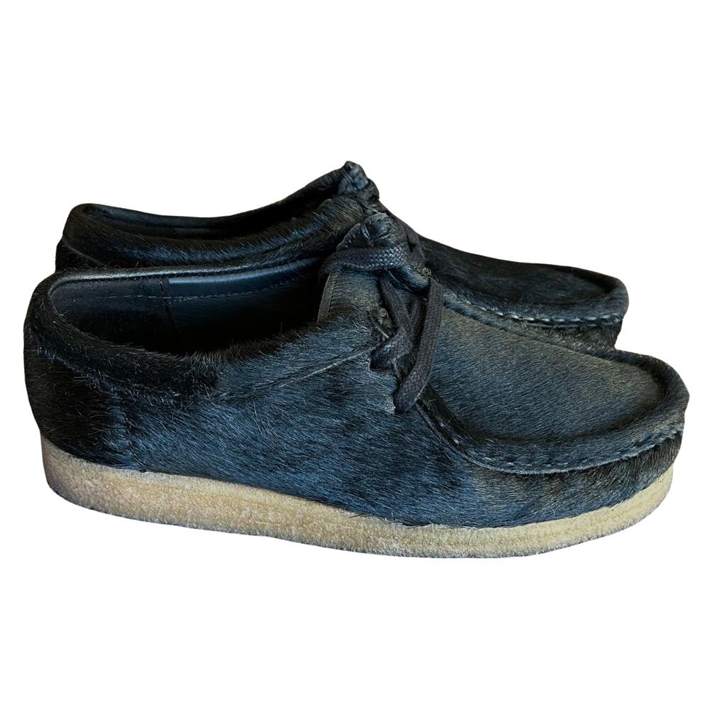 Clarks Originals x J.Crew Wallabee 6.5 Black Calf Hair Crepe Sole Lace Up Moc